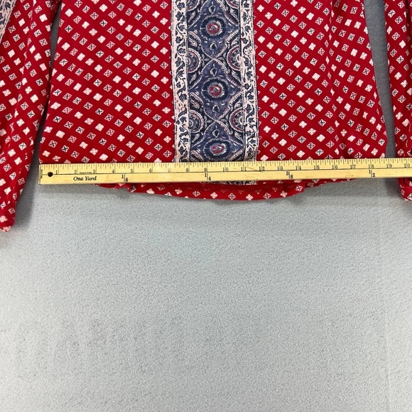 Lucky Brand Multicolored Patterned V Neck Long Sleeve Red Shirt Women’s Size S - Picture 11 of 13